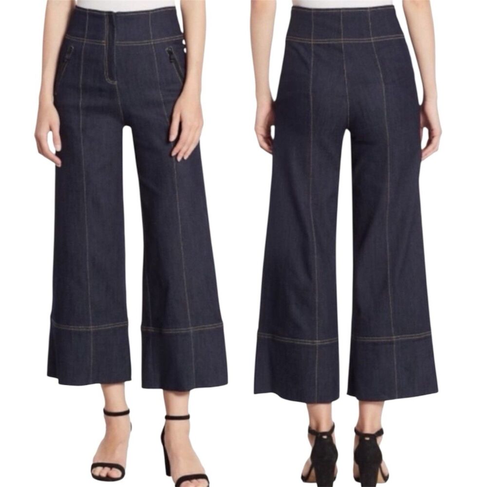 cinq a sept Dark Indigo Wide Leg Cropped Jeans